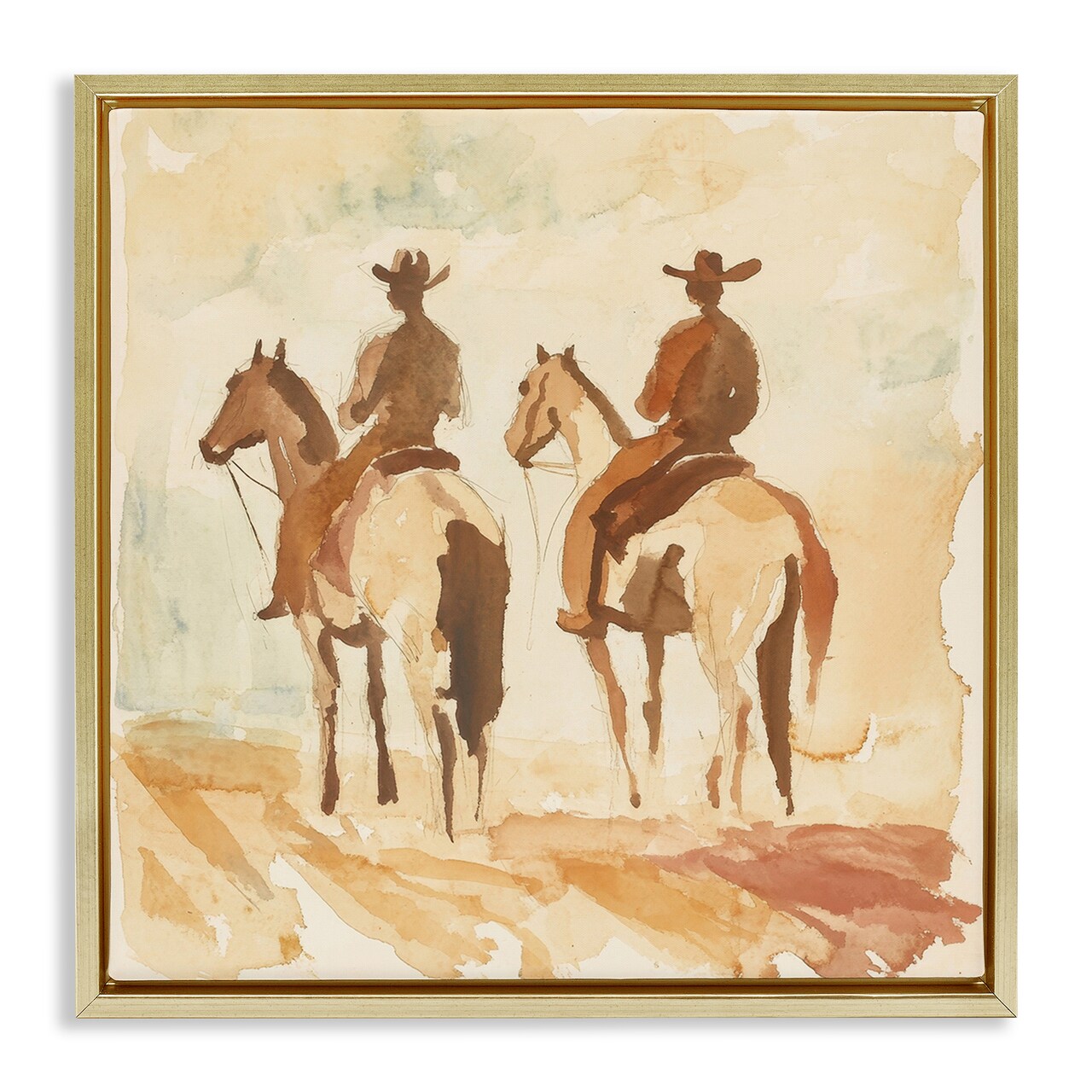 Stupell Industries Western Watercolor Cowboys Left Floating Frame, design by Petal Prints Design